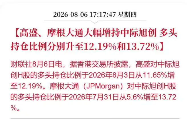 高盛、摩根大通大幅增持中际旭创多头 持仓比例分别升至12.19%和13.72%