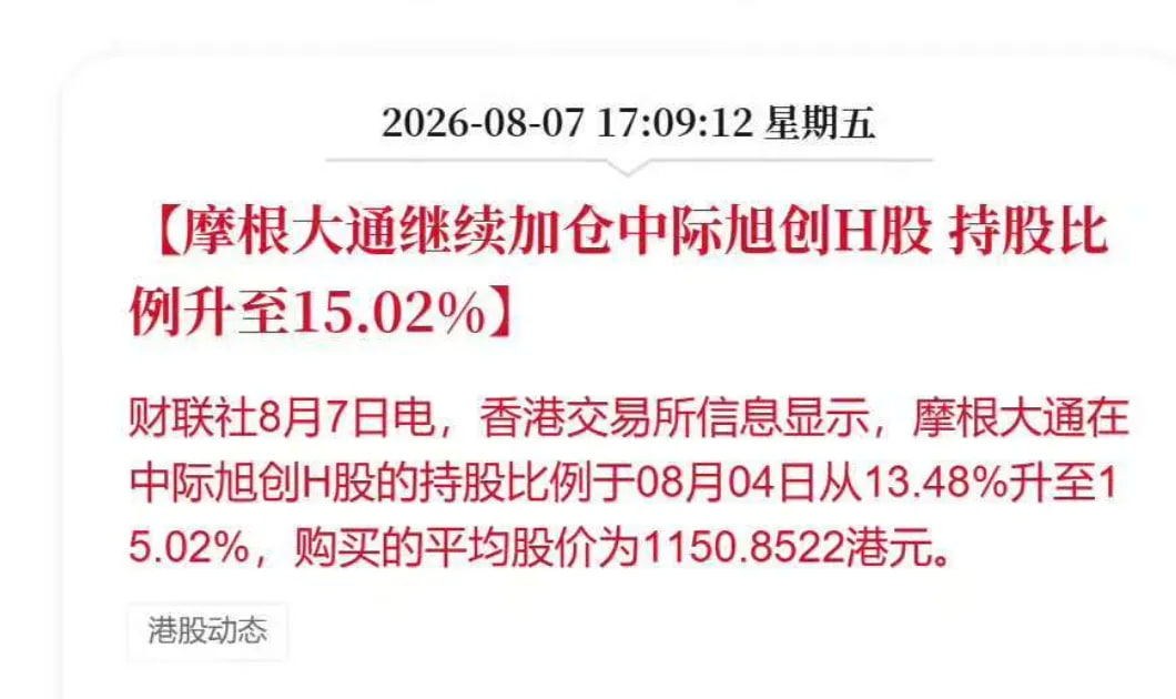 摩根大通继续加仓中际旭创H股持股比 例升至15.02%